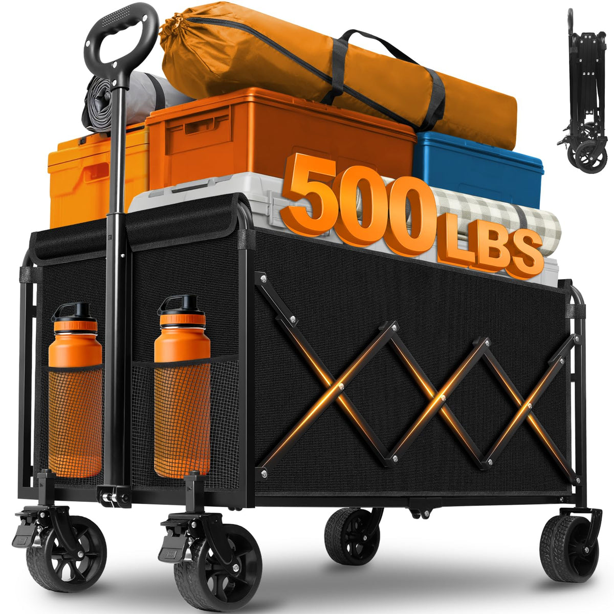 ARTIST'S DREAM foldable open frame wagon for easy heavy hauling on outdoor trips.