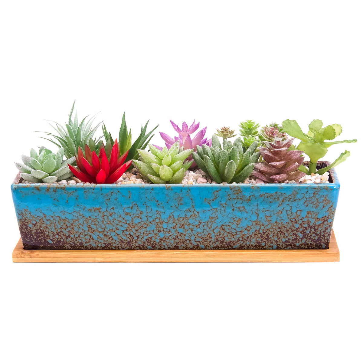Artketty blue rectangle succulent pot enhances modern desk and windowsill decor