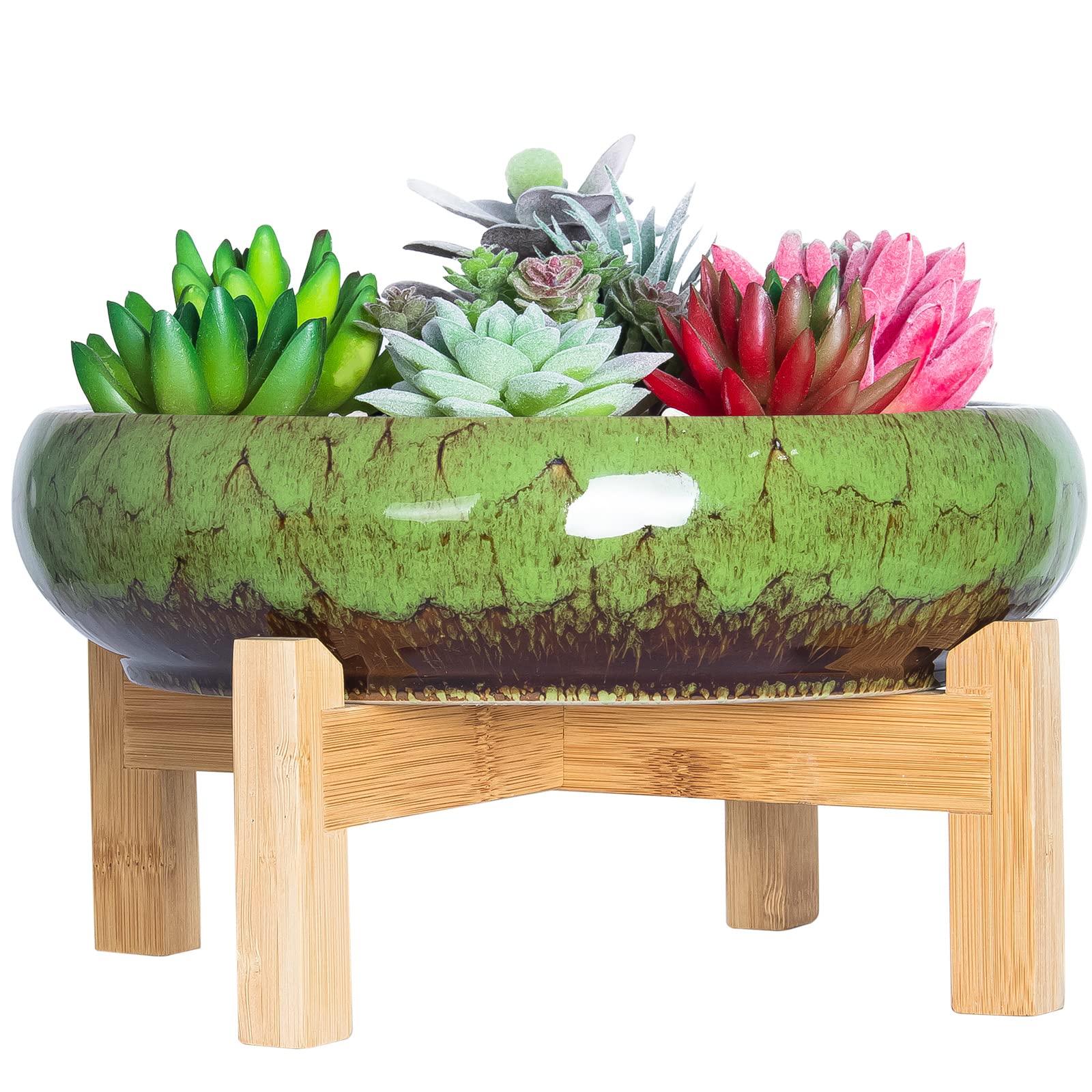 ARTKETTY succulent planter with wood stand for stylish indoor display