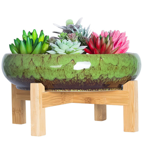 ARTKETTY succulent planter with wood stand for stylish indoor display
