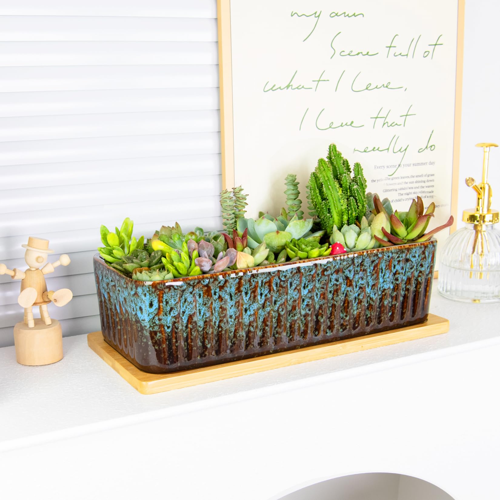 ARTKETTY bamboo saucer under pot protects surfaces by catching excess water