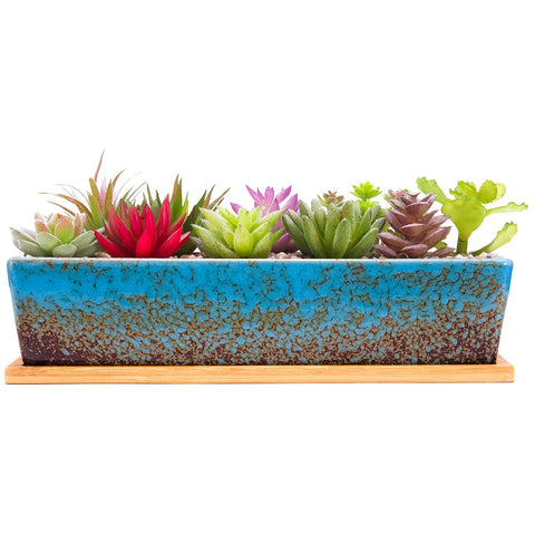 ARTKETTY rectangle succulent pot with drainage for indoor plants and modern decor