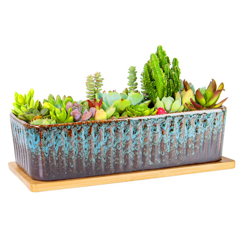 ARTKETTY rectangle ceramic succulent pot with drainage for healthy indoor plants