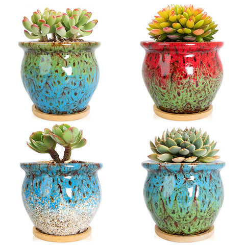 ARTKETTY succulent pots with drainage trays keeping windowsills tidy.