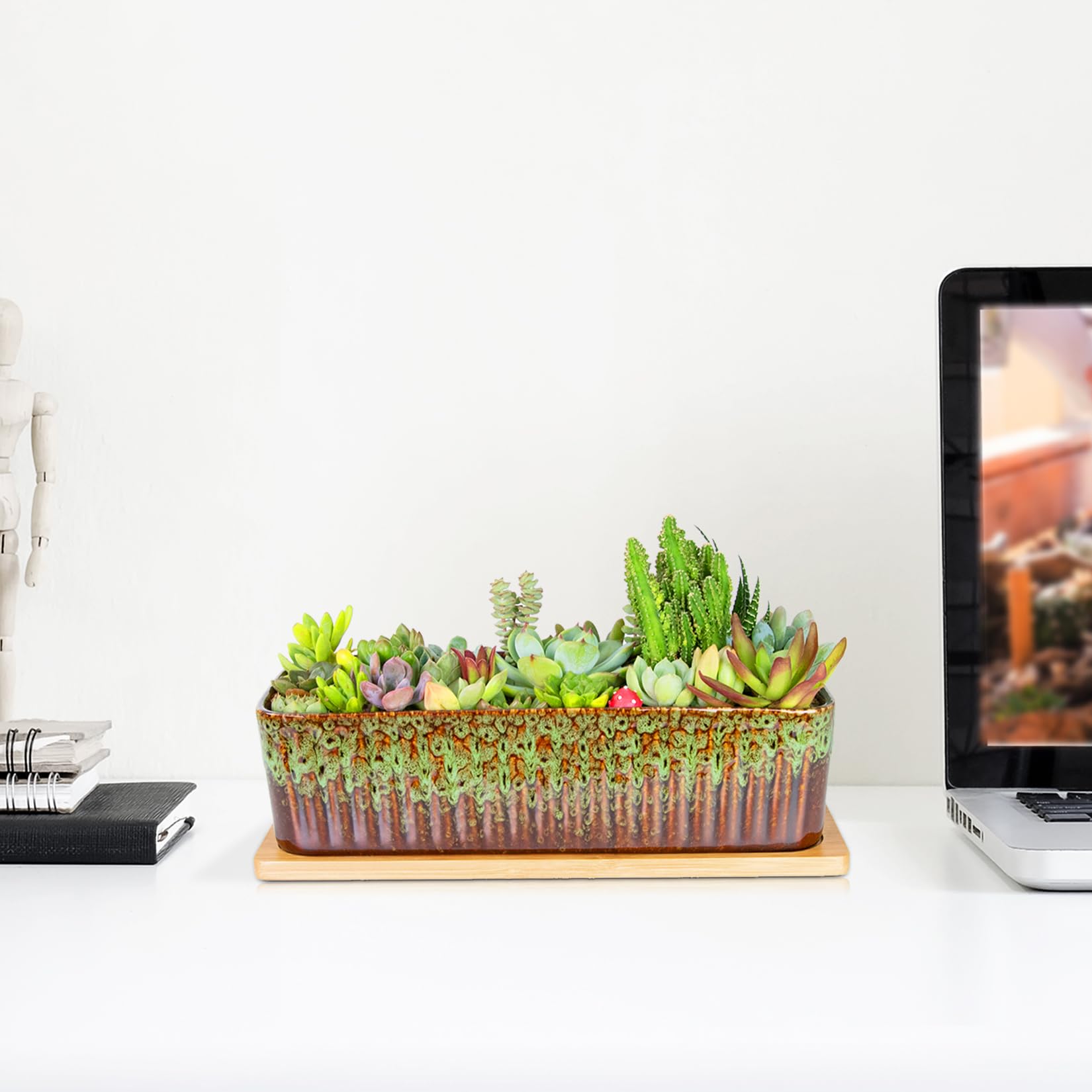 ARTKETTY window sill planter styled with small greens and decor