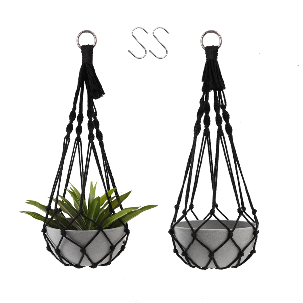 Artilady black plant hanger macrame 2pcs, a stylish indoor display for your potted plants.