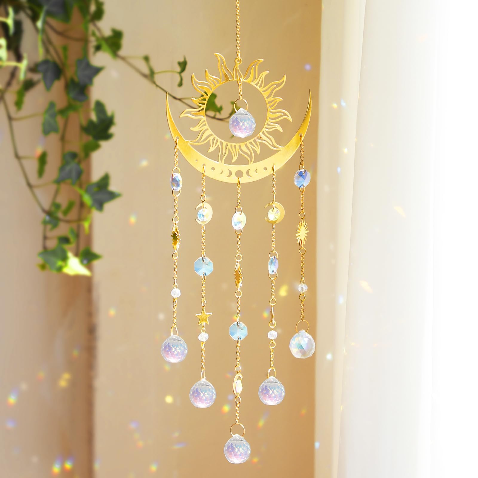 Artilady sun moon suncatcher creates rainbow prisms in garden spaces and patios
