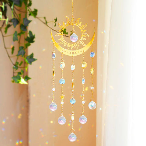 Artilady sun moon suncatcher creates rainbow prisms in garden spaces and patios