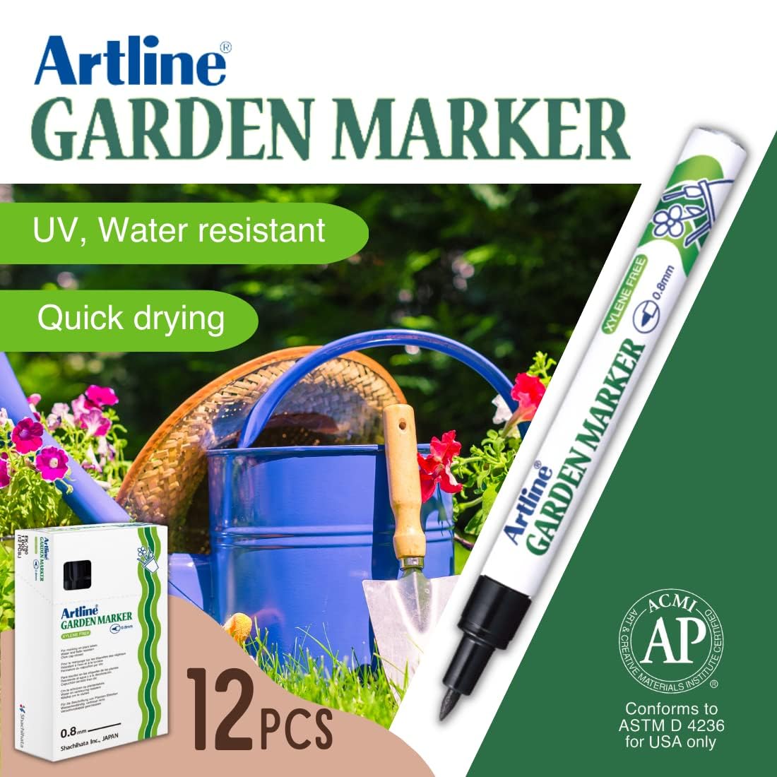 Close-up of Artline markers showing aluminum barrel for comfort