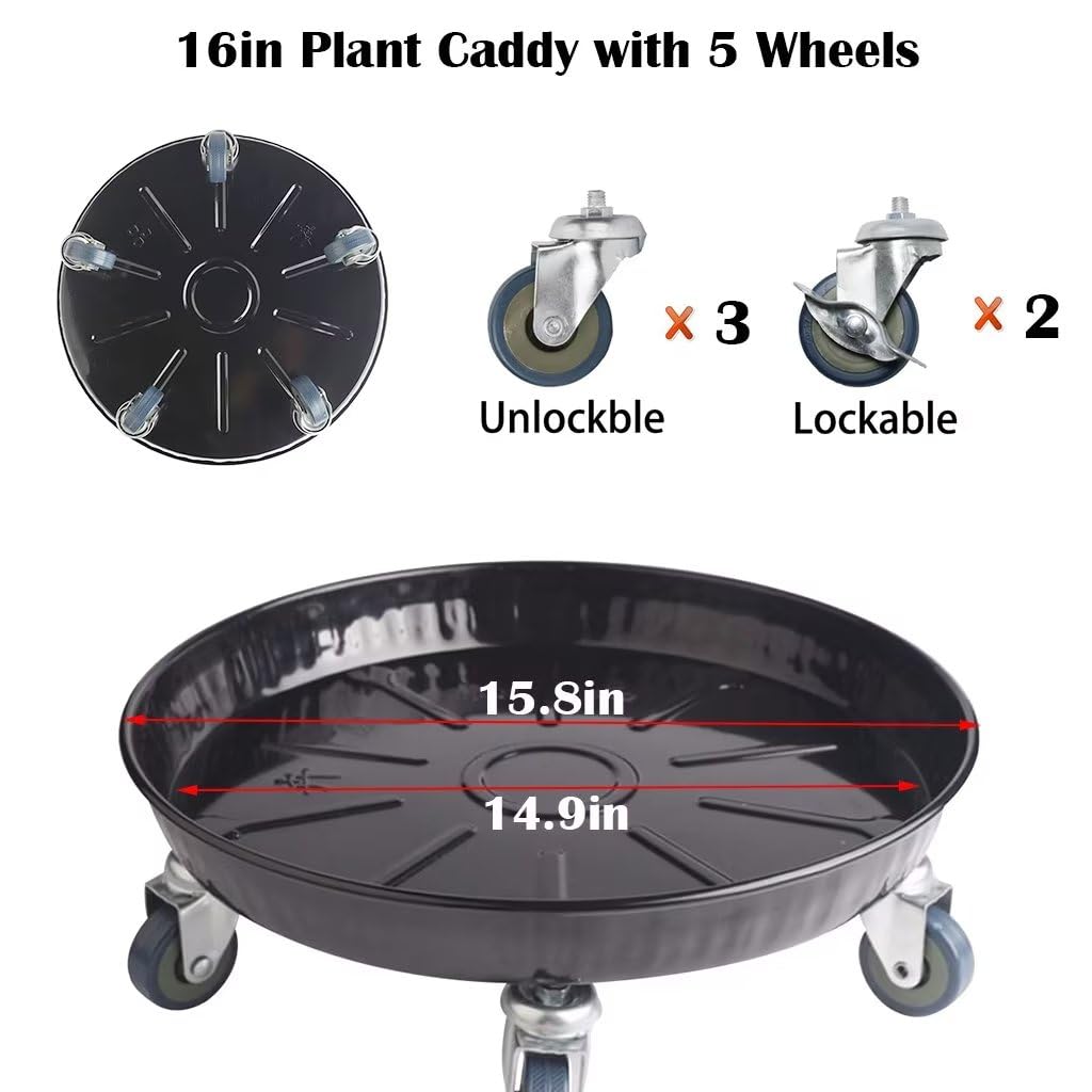 ARTLINE round plant stand close-up of black metal tray, sturdy surface for pots.