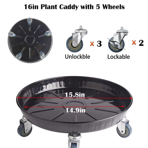 ARTLINE round plant stand close-up of black metal tray, sturdy surface for pots.