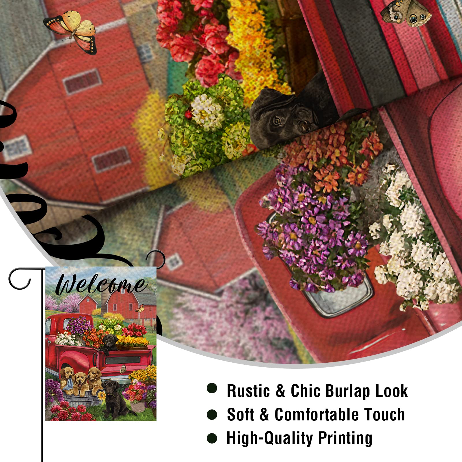 Artofy dog and flower flag brightens backyard accents.