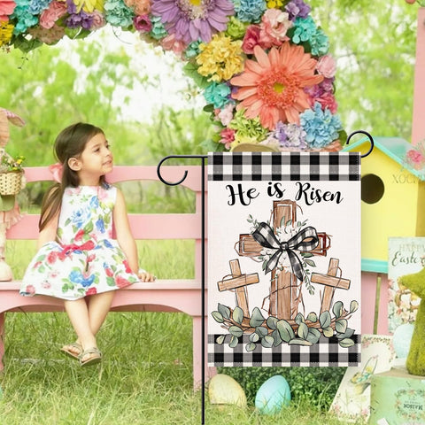 Artofy cross decoration enhances spring farmhouse appeal on any outdoor wall.