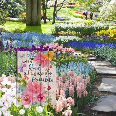 Artofy garden flag double-sided view shows text and image correctly from both sides