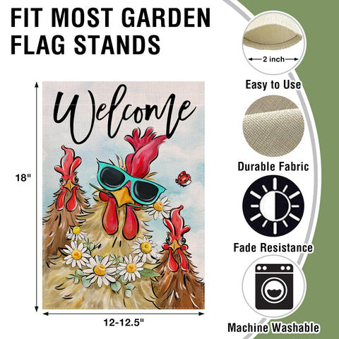 Artofy sunglasses rooster flag with daisies brightens patios and balconies.