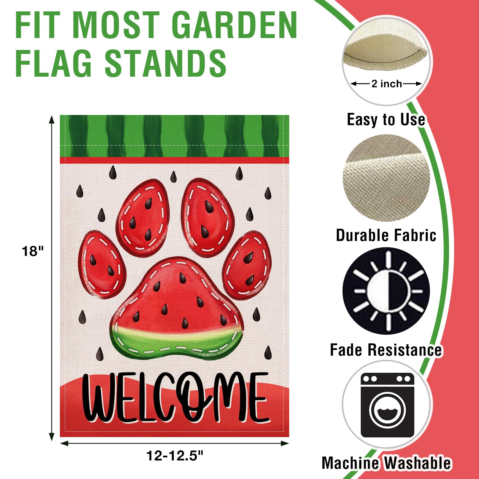 Artofy watermelon-theme paw print flag adds playful charm to porches and gardens.