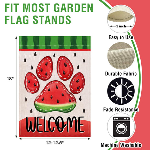 Artofy watermelon-theme paw print flag adds playful charm to porches and gardens.