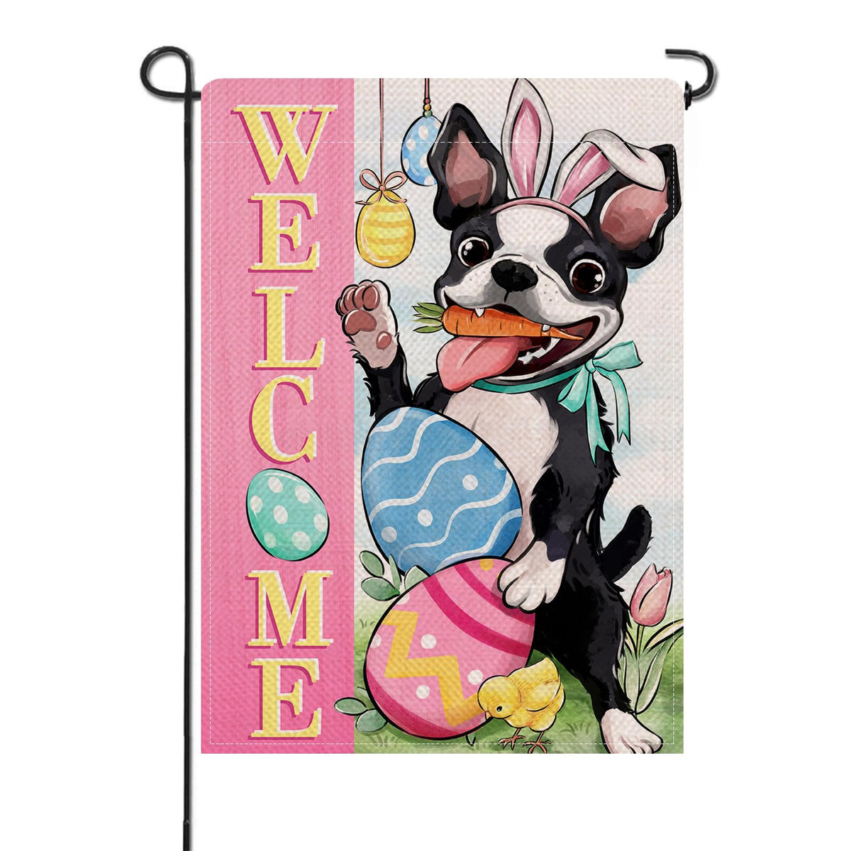 Artofy Welcome Easter Boston Terrier flag adds festive garden charm.