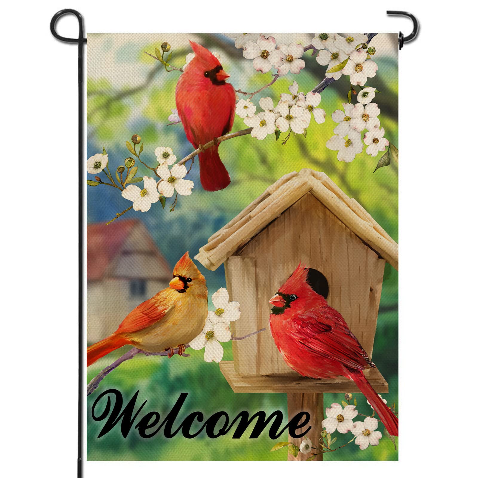Artofy Welcome Summer Cardinal flag with red cardinals brightens your porch and garden