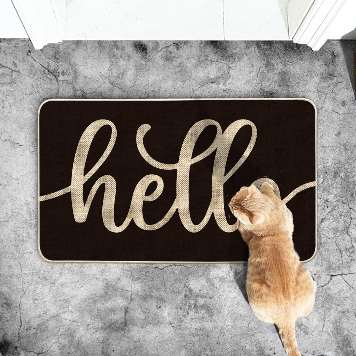 Artoid Mode Balck Hello Halloween Doormat suitable for indoor and outdoor use