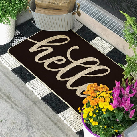 Close-up of the pattern detail on the Artoid Mode Balck Hello Halloween Doormat