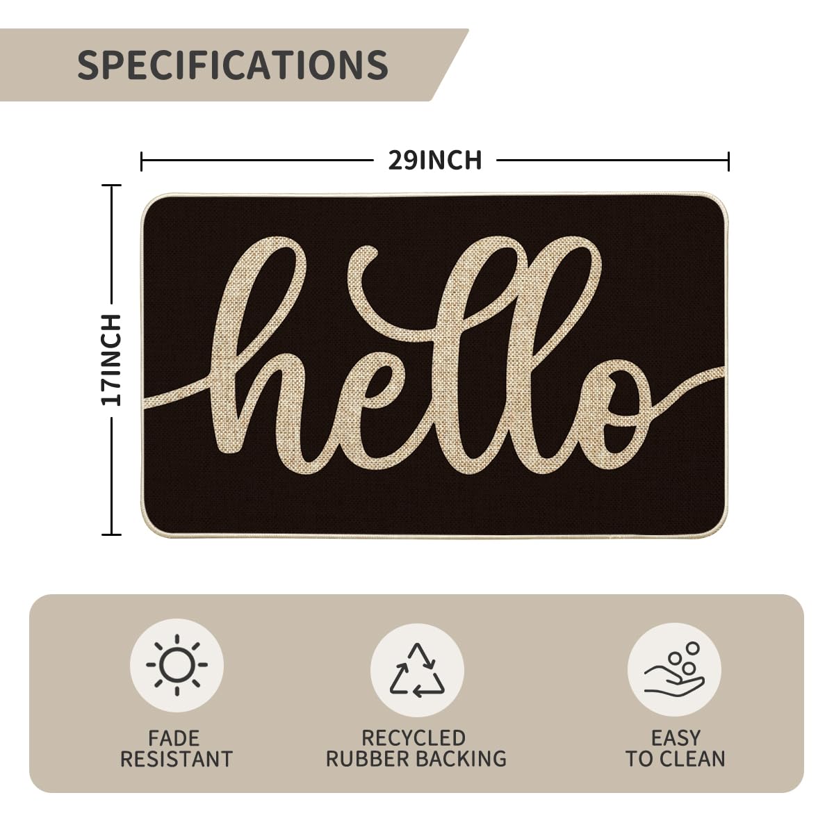 Non-slip rubber backing on the Artoid Mode Balck Hello Halloween Doormat for stability