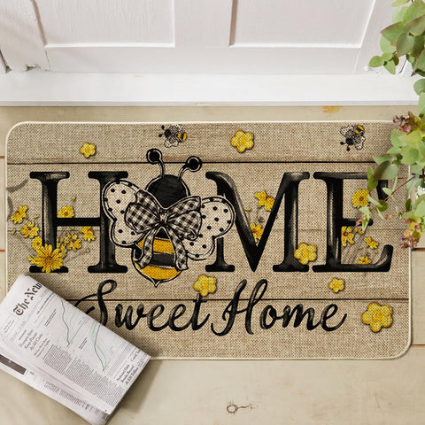 Artoid Mode Bee Daisy entryway mat provides a warm welcome for guests.