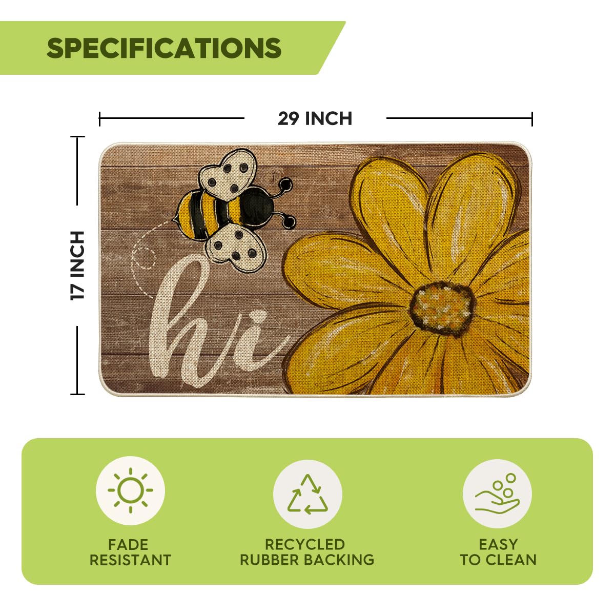 Artoid Mode Bee Daisy Hi Spring Doormat outdoors-ready to withstand weather and dirt