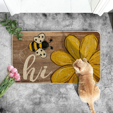 Artoid Mode Bee Daisy Hi Spring Doormat easy-clean with hose or mild detergent