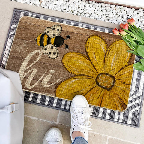 Artoid Mode Bee Daisy Hi Spring Doormat indoor-entryway, low-profile 0.25 inch design