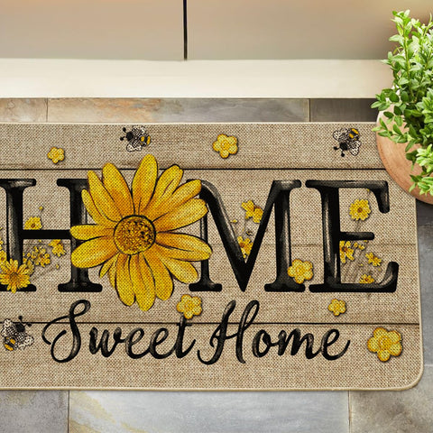 Artoid Mode Bee Sunflower Daisy doormat complements entryways with stylish patterns.