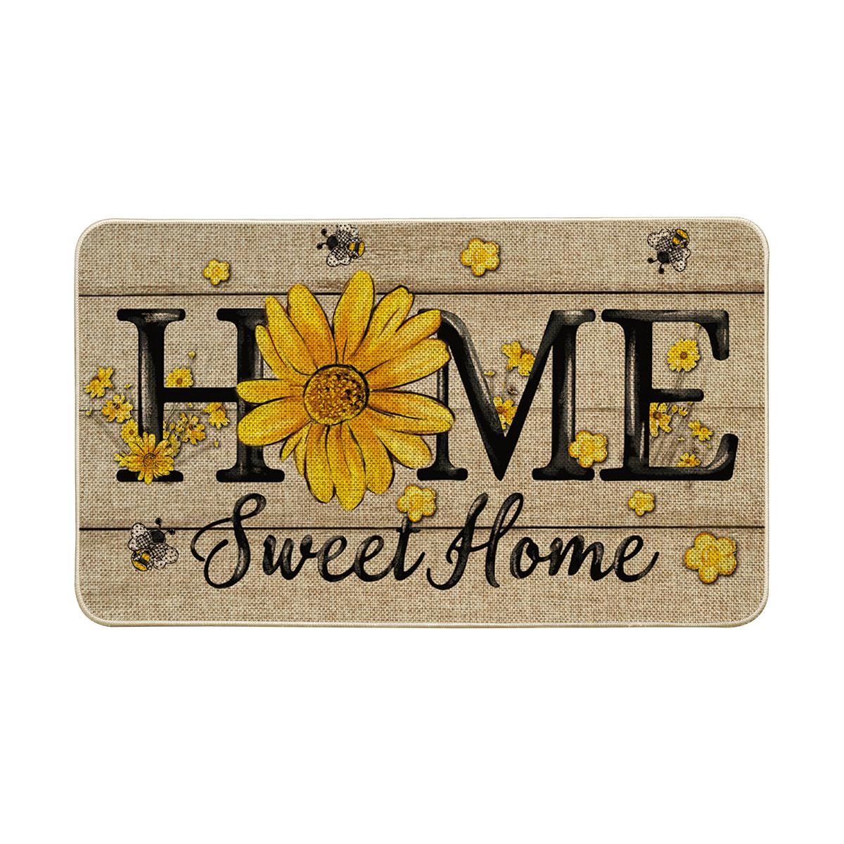 Artoid Mode Bee Sunflower Daisy doormat front view, welcoming guests with seasonal charm.