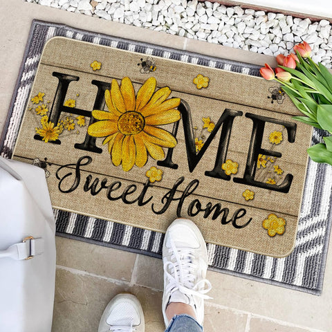 Artoid Mode Bee Sunflower Daisy doormat outdoor use, designed for wet weather entryways.