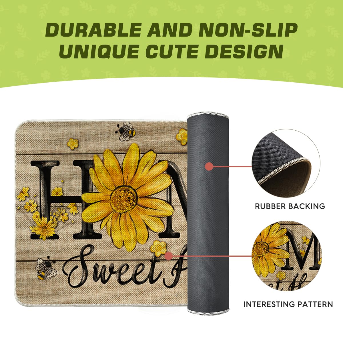 Artoid Mode Bee Sunflower Daisy doormat seasonal design, pairs with many decor styles.