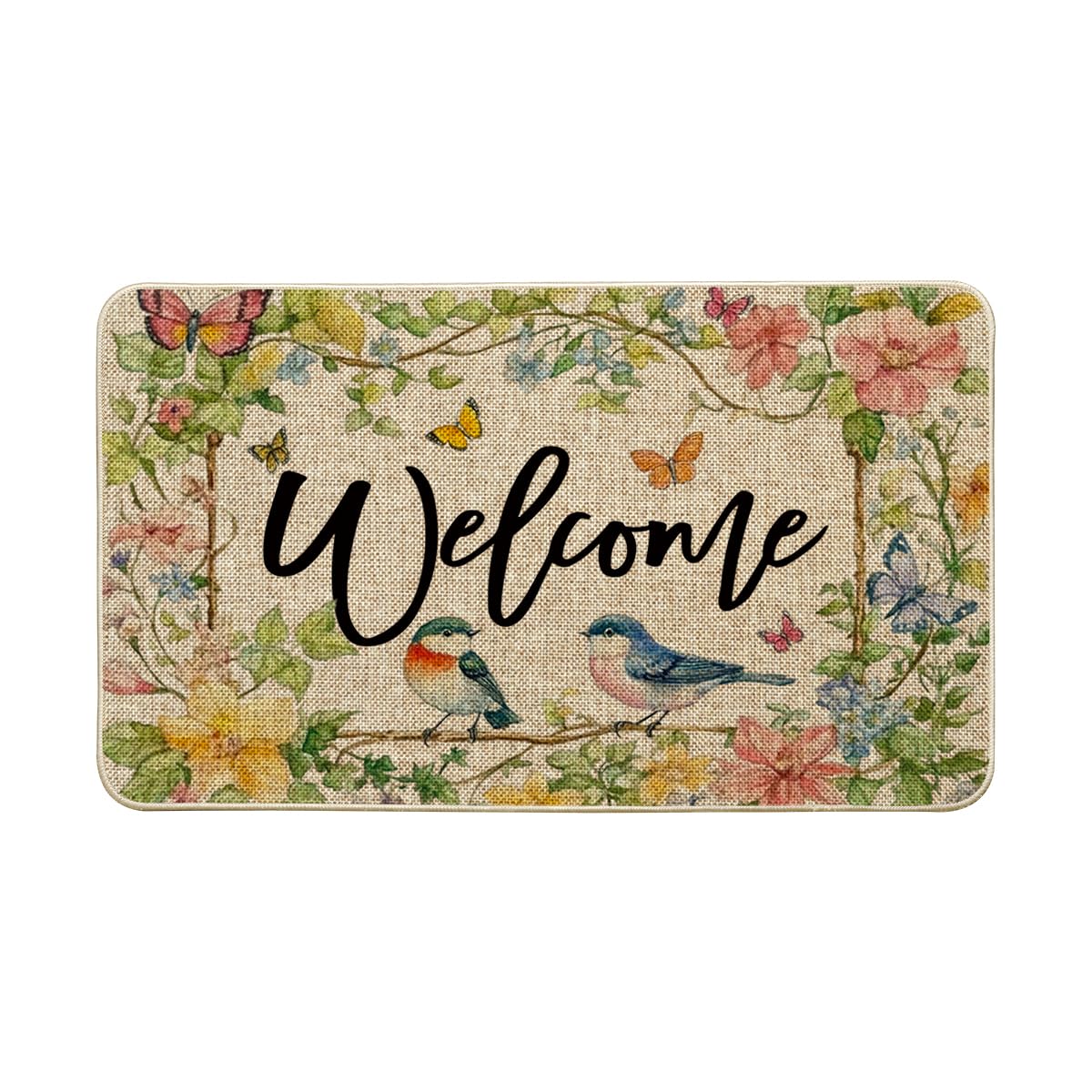 Artoid Mode Bird Flowers Welcome Spring Doormat showcases a seasonal design for inviting entrances.