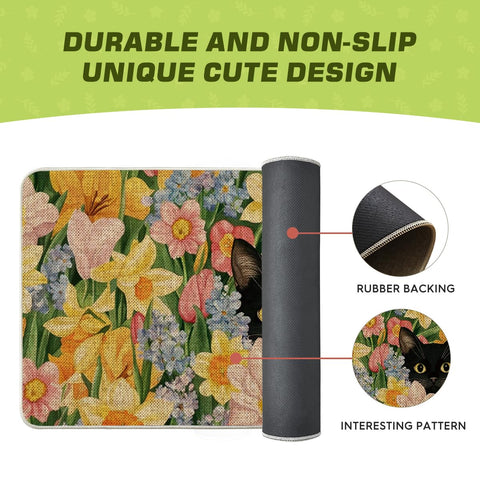 Artoid Mode Black Cat Floral Doormat 17x29 inches fits most entryways