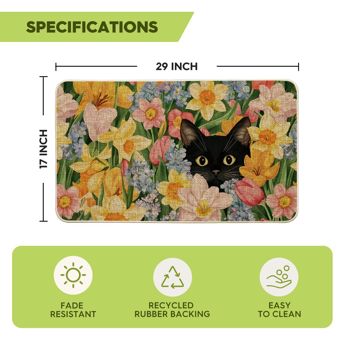 Artoid Mode Black Cat Floral Doormat spring pattern enhances doorway decor