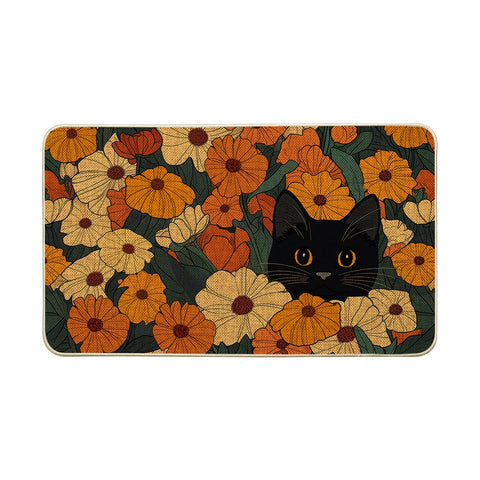 Artoid Mode black cat flowers doormat 17x29 inch welcomes guests and traps dirt