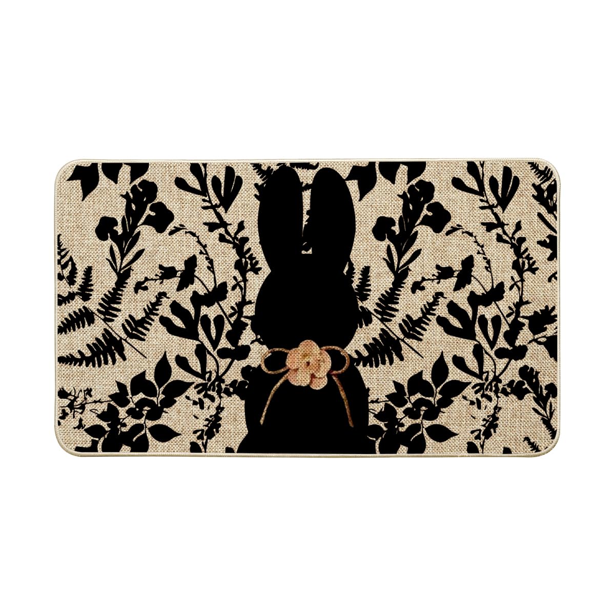 Artoid Mode Black Rabbit Leaves Easter Doormat featuring a seasonal bunny pattern for welcoming entryways.