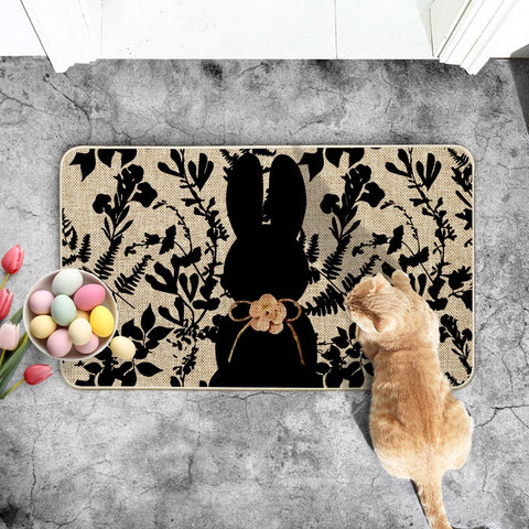 Artoid Mode Black Rabbit Leaves mat designed for indoor and outdoor use with easy care.
