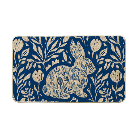 Artoid Mode blue rabbit doormat with flowers greets visitors at the doorway