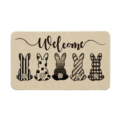 Artoid Mode buffalo plaid bunny doormat adds seasonal charm to entryways.