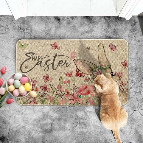 Artoid Mode bunny rabbits floral doormat durable rubber backing provides non-slip traction