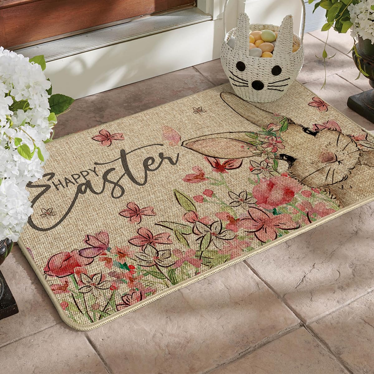 Artoid Mode bunny rabbits floral doormat entryway style adds visual appeal