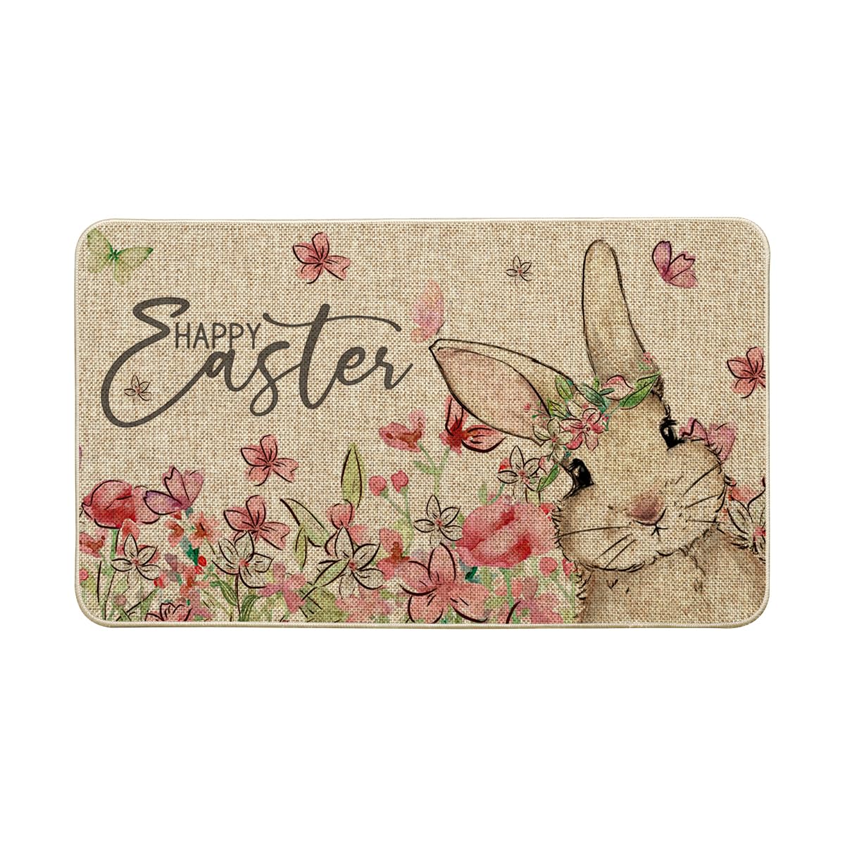 Artoid Mode bunny rabbits floral doormat front view welcomes guests with seasonal charm
