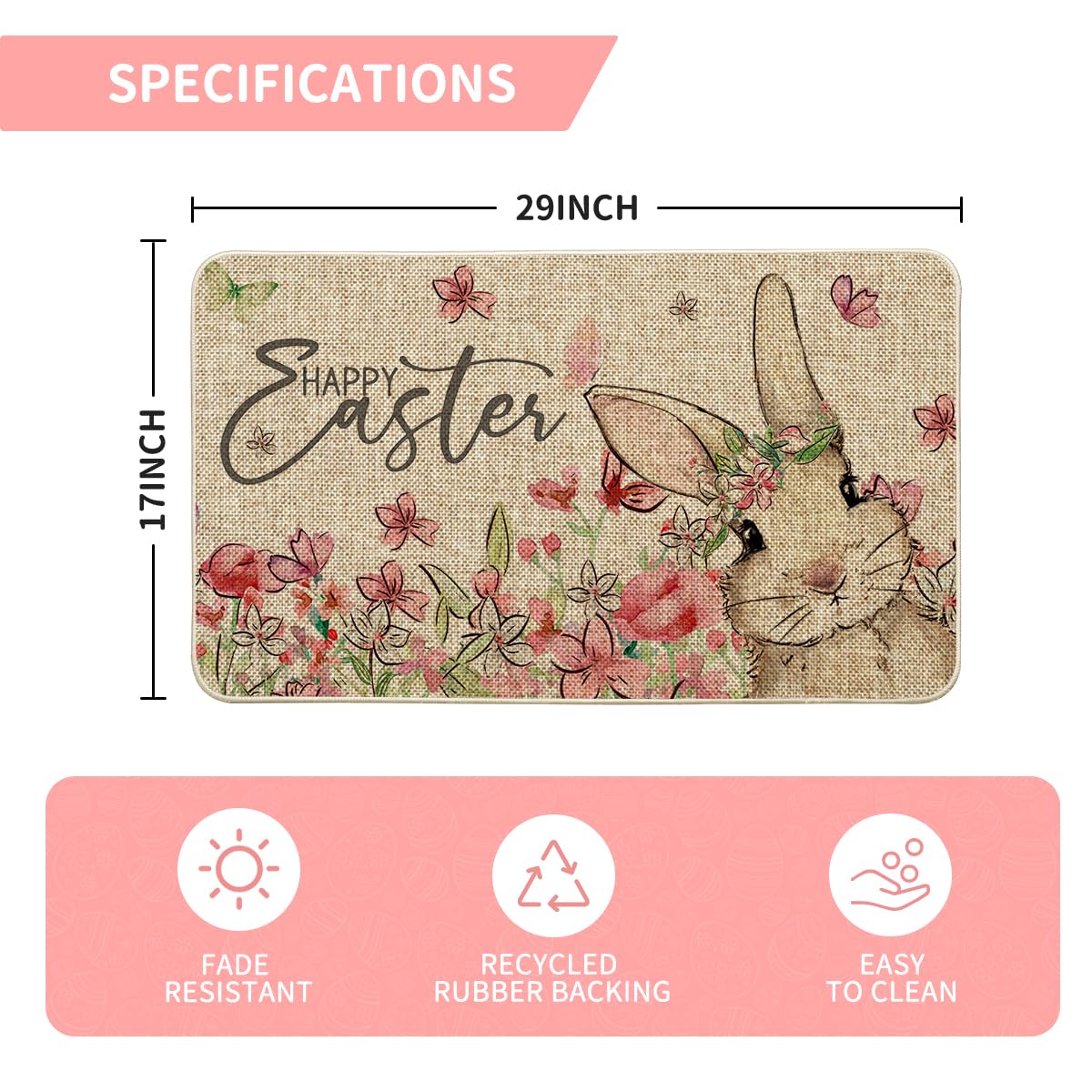 Artoid Mode bunny rabbits floral doormat low-profile design reduces tripping risk