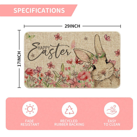 Artoid Mode bunny rabbits floral doormat low-profile design reduces tripping risk