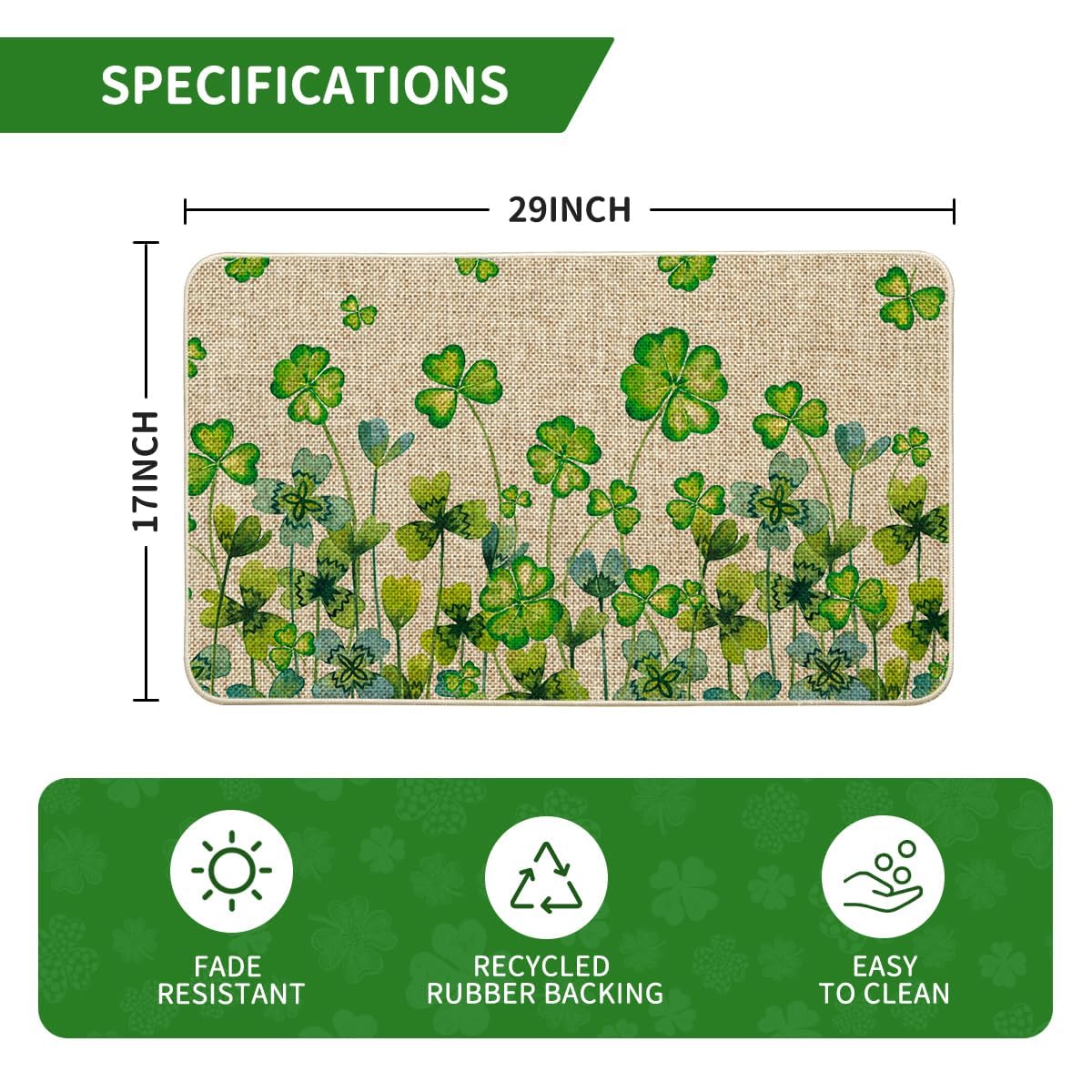 Artoid Mode Clover Shamrock doormat close-up texture highlights durable materials.