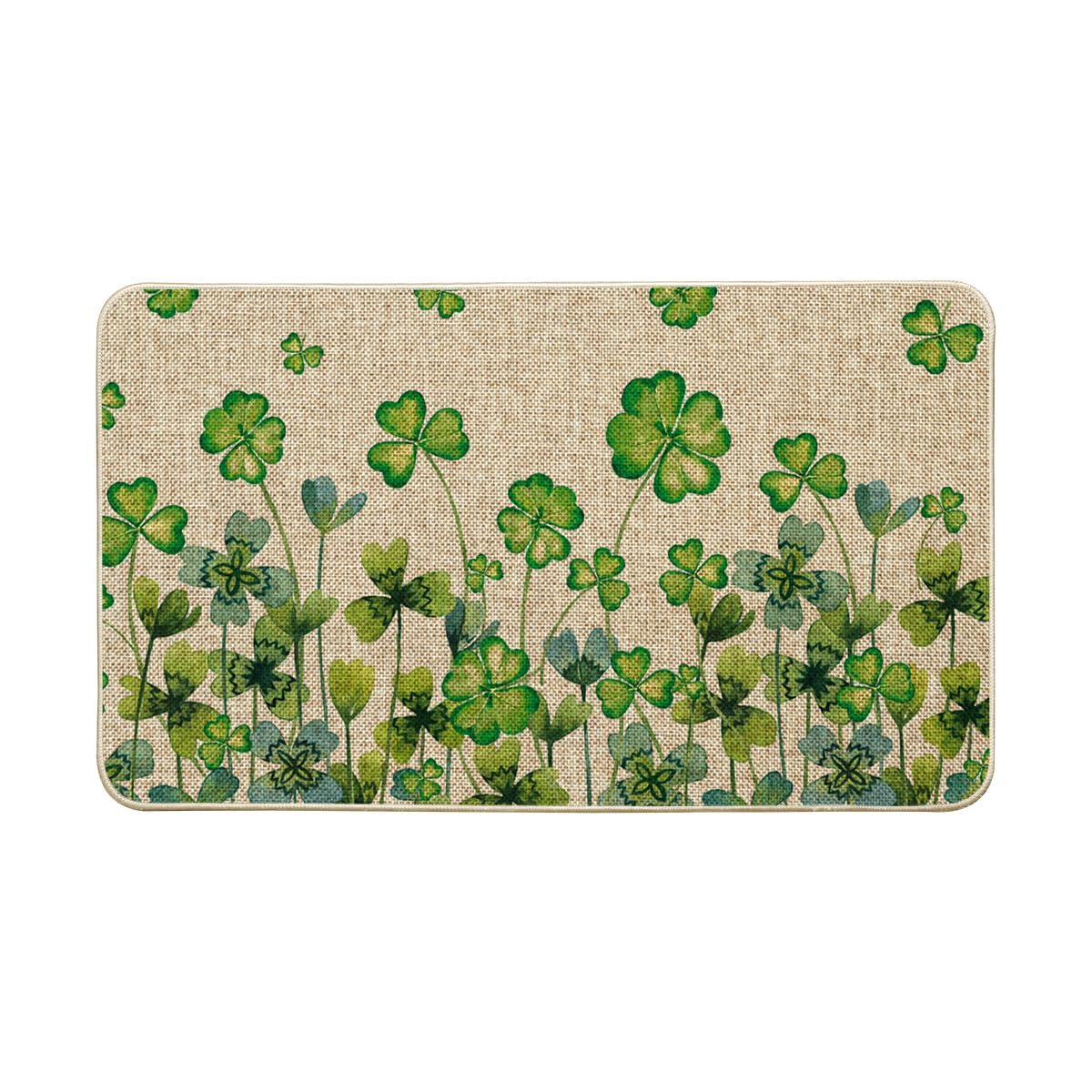 Artoid Mode Clover Shamrock doormat front view greets guests outdoors with seasonal flair.