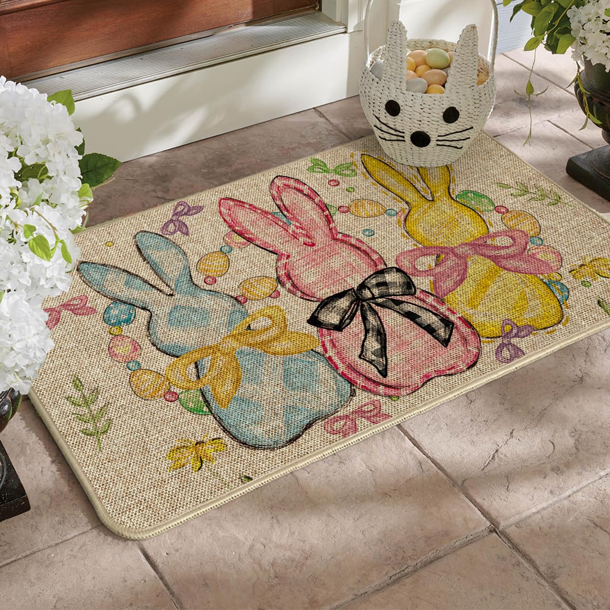 Artoid Mode Easter pattern doormat enhances front door decor and curb appeal